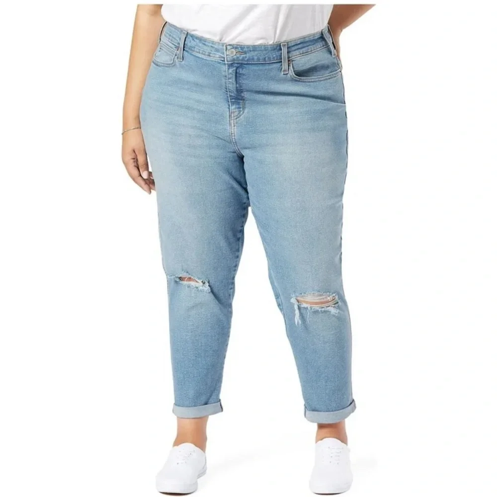 SIGNATURE LEVI HERITAGE BOYFRIEND DISTRESS KNEES WAIST 30 blue - Picture 1 of 8